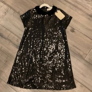 NWT Zara Sequin Dress with Peter Pan Velvet Collar Size 11/12
